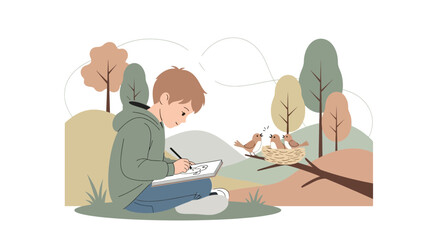 Fototapeta premium Young Illustrator Documenting The Natural World Depicted In A Delicate And Charming Style