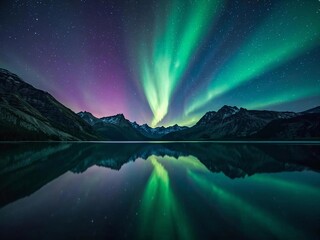 Northern lights reflection in lake