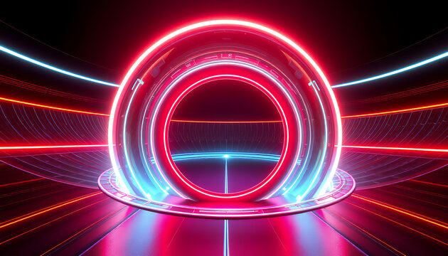 A glowing neon circle with vibrant colors, a futuristic visual concept. This image exudes a sense of technological advancement and modern design