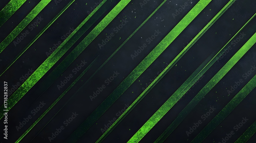 Poster diagonal green stripes create a striking pattern against a dark backdrop.