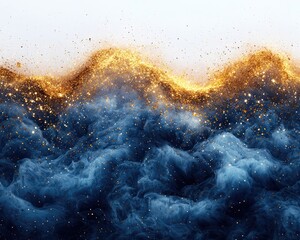 Abstract landscape of swirling dark blue and gold