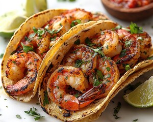 Delicious shrimp tacos, garnished with fresh cilantro