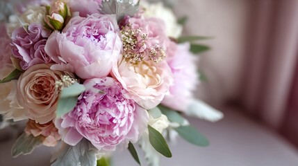 Stunning soft pink peony and rose bridal bouquet arrangement, exuding romance and elegance for wedding celebrations and sophisticated floral decor inspiration