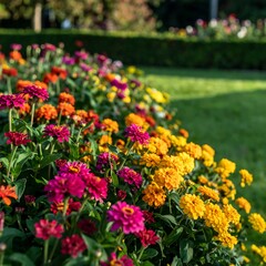 Vibrant flowerbeds in a park
