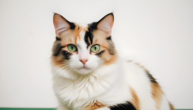 Calico cat with striking green eyes