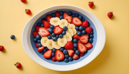 Delicious fruit salad with strawberries, blueberries, and bananas