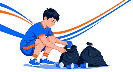Young Man Collecting Trash, Promoting Environment Protection, And Community Cleanliness