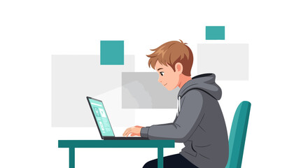 Young Man Engaged In Laptop Activities, Focused On Digital Interaction And Productivity