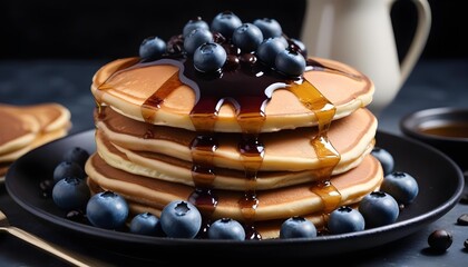 Stack of pancakes with blueberries and syrup