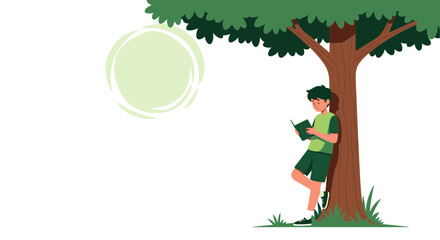 Young Person Absorbed In A Novel Beneath A Shady Tree In A Serene Outdoor Setting