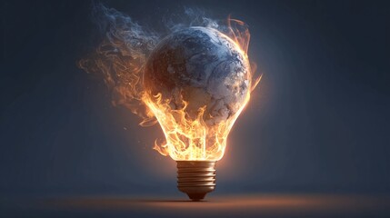 Fiery Earth lightbulb ignites global innovation and urgent environmental solutions, symbolizing a powerful breakthrough concept for a sustainable future.