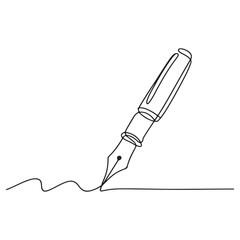 Fountain Pen Continuous Line Art Minimalist Writing Legal Symbol Vector Illustration