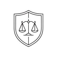 Justice Scales in Shield Continuous Line Art Minimalist Law Vector Illustration