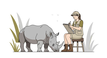 Observant Wildlife Artist Capturing The Essence Of A Magnificent Rhinoceros In Its Habitat