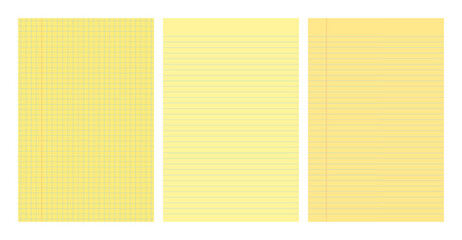 Set of yellow legal pad pages with lined or grid designs © dniprodd