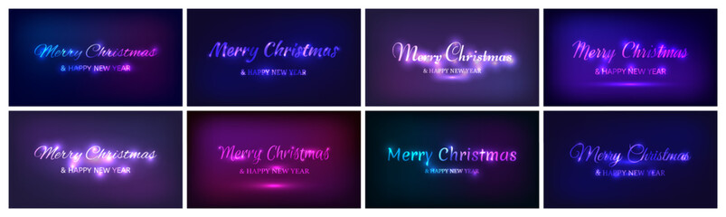 Merry Christmas and Happy New Year neon background