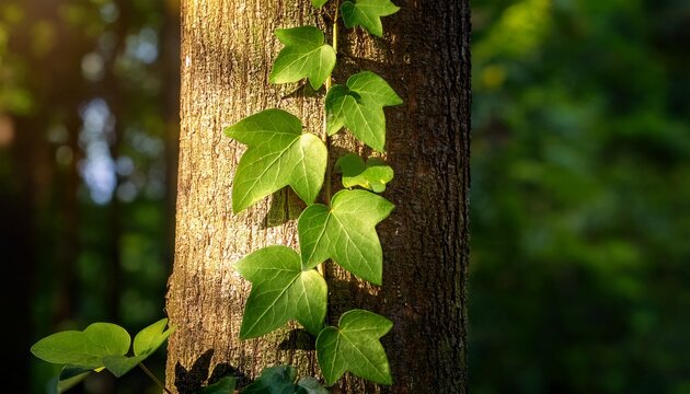 Poison Ivy Climbing Up A Tree Close Up Photographed On A Sunny Day