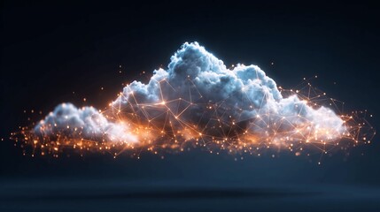 Dynamic digital cloud network glows with vibrant interconnected data points, symbolizing global connectivity and futuristic innovation in technology and business.