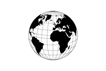 Globe Illustration with Continents and Meridians on White Background for Educational and Informational Purposes