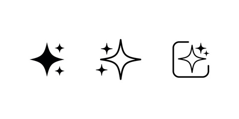 Sparkling Star Icons Set for Cleanliness, Quality, and Excellence in Black and White Design