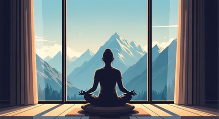 Serene Meditation Amidst Majestic Mountain Vista.