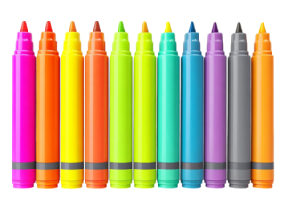 PNG Of Colorful assortment of markers in vibrant hues lined up, showcasing creativity and imagination.