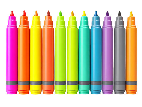 PNG Of Colorful assortment of markers in vibrant hues lined up, showcasing creativity and imagination. - Powered by Adobe