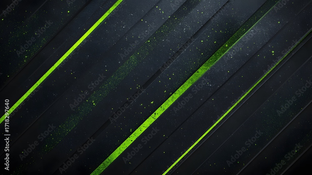 Poster diagonal dark gray stripes with vibrant lime green lines and speckled texture create a striking abst