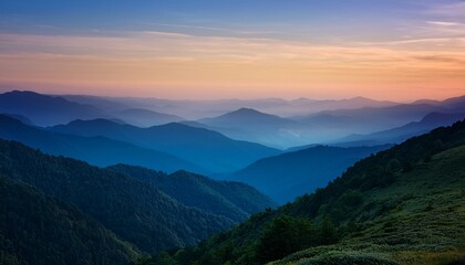 Obraz premium Tranquil Layered Mountain Scene At Twilight