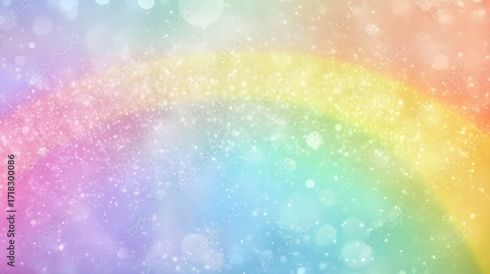 Poster a soft, pastel rainbow design with shimmering sparkles and bokeh lights creates a joyful and dreamy 
