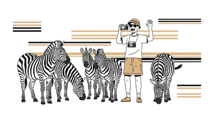 Photographer Capturing Zebras In Their Natural Environment During A Safari Adventure Scene
