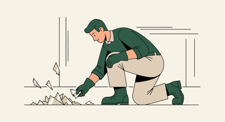 Person Cleaning Shattered Debris After Accident, Illustration, Vector Design