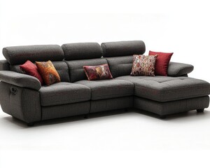 Gray sectional sofa with decorative pillows