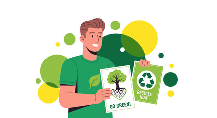 Promoting Environmental Sustainability: A Man Holding Eco-Friendly Message Illustrations
