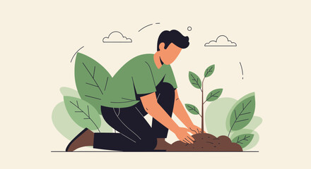 Person Planting Sapling Contributing To Green Initiative And Environmental Preservation