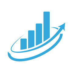 Financial growth chart with upward arrow and oval shape
