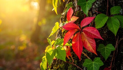 Autumn leaves clinging to a tree trunk