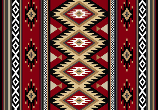 Zig Zags - A Beautiful Red And Gold Traditional Handmade Retro Weaving Rug Pattern