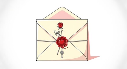 Vintage Envelope with Rose and Wax Seal Illustration.