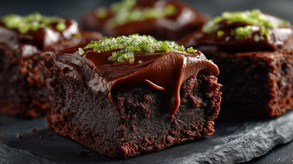 Vegan brownies with avocado ganache and colorful sprinkles