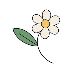 Simple illustration of a white flower with leaf vector