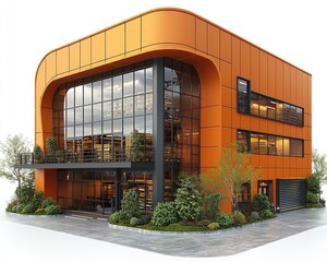 Modern orange building with glass facade