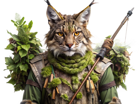 Lynx Hunter in Forest Camouflage Attire nature cutout Png isolated on a transparent background