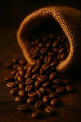 Coffee Beans in Rustic Burlap Sack