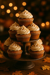 Pumpkin Spice Cupcakes on Tiered Stand