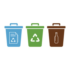 Sorting Waste with Recycling Bins for Paper Plastic and Glass