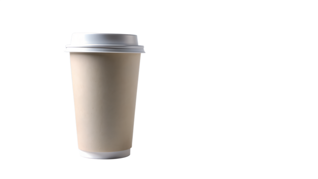 Disposable coffee cup with lid isolated on transparent background, a convenient and ecofriendly way to enjoy your favorite beverage on the go