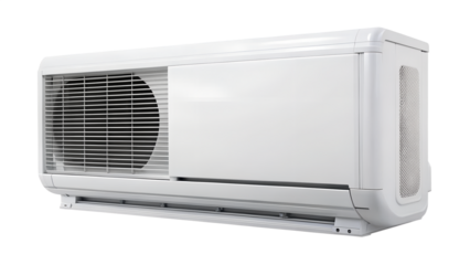Modern air conditioner isolated on transparent background, providing efficient cooling and climate control for indoor spaces, ensuring comfort during hot weather