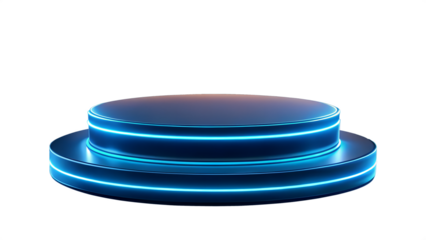 Futuristic blue neon podium isolated on transparent background, perfect for showcasing products or creating a modern and eyecatching presentation