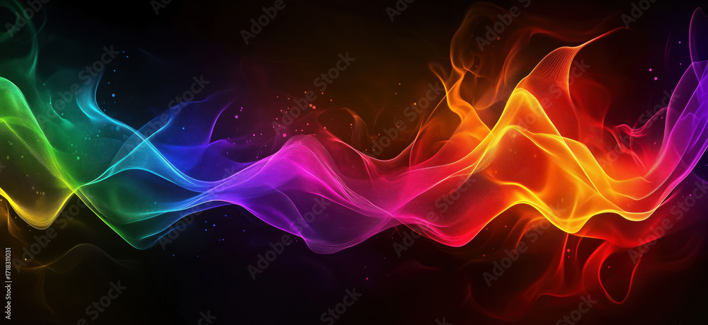 Poster colorful abstract wave design with vibrant gradients and smooth flowing lines, copy space for text, 